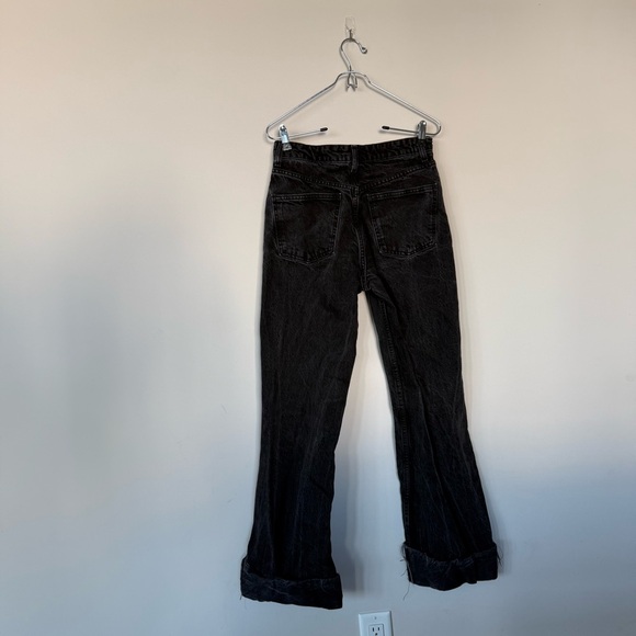 Zara Black Distressed Ripped Knee High Waisted Wide Leg Jeans Cuffed Denim - Picture 13 of 16